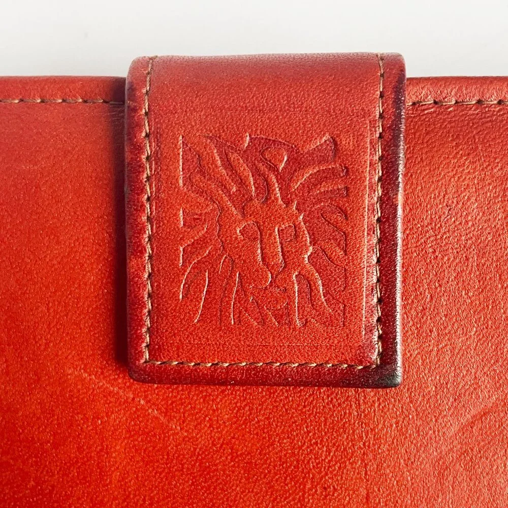 Vintage Anne Klein Wallet Checkbook Holder Bifold Rust Leather Kiss Lock